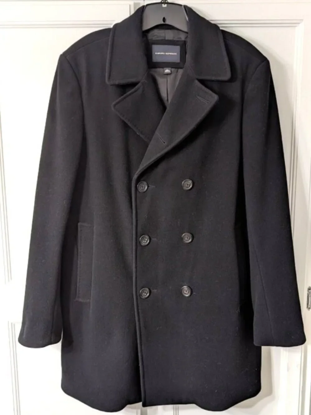 BR Classic Wool/Cashmere Men's Double Breasted Black Peacoat L